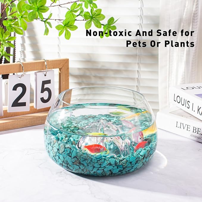 0.5 Lb/230g Blue Howlite Turquoise Crushed Stone Crystal Chips Bulk, Aquarium Gravel Rocks Polished Tumbled Stones Marble for Vases Filler, Garden and Fish Tank Decoration - 7-9mm