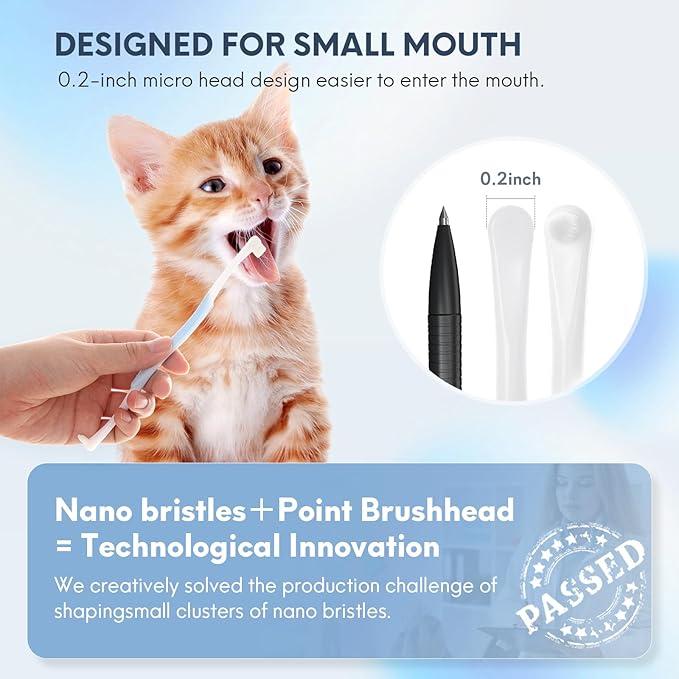 2 Pcs Dual-Sided Cat Toothbrush with Micro Brush Head, Ultra Soft Nano Bristles Pet Toothbrush Kit, Kitten/Puppy Toothbrushes, Fit into Cats/Small Dogs Mouth, Avoid Bleeding Gums