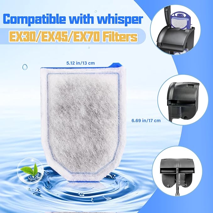 15 Pack Carbon Filter Large Compatible with Tetra Whisper EX30/EX45/EX70 Filters, Replacement Filter Cartridges Compatible with Whisper EX30/EX45/EX70 Filters