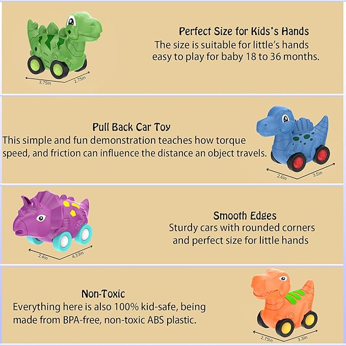 Veslier Dinosaur Car Toy for 2 3 4 5 Years Old Boys, Friction Power Carrier Truck with 4 Pack Small Pull Back Dino Car, Christmas Birthday Gift for 18+ Months Boy Girl Kids Toddlers
