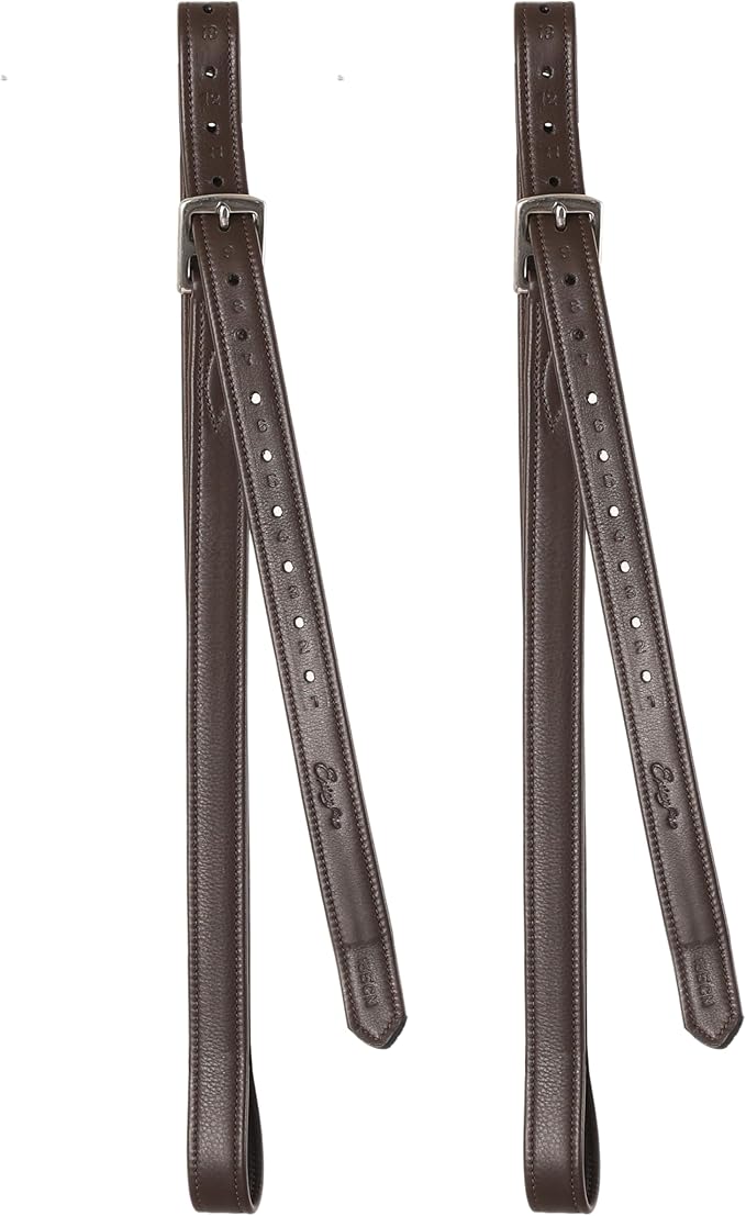 Exion FlexiStrong Stirrup Leathers for English Saddles – 1" Premium Calfskin with Nylon Core – Numbered Holes, Stainless Steel Buckles – Black/Brown – Horse Riding Gear (48"/120cm to 62"/155cm)