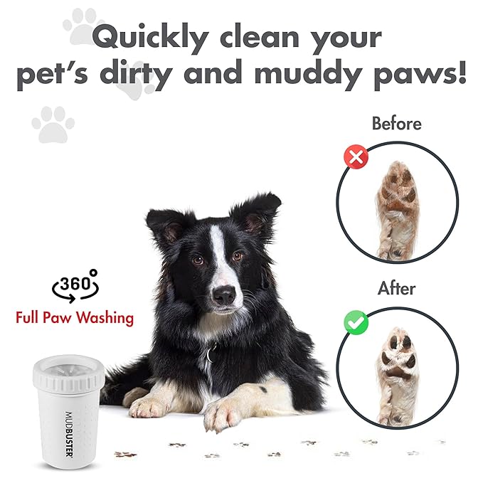 Dexas MudBuster Portable Dog Paw Cleaner, Medium, Bright White Special Edition, Premium Pet Supplies and Accessories