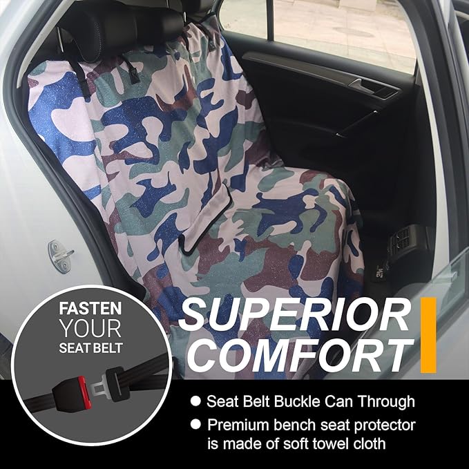 Back Seat Cover for Car Trucks Van SUV,Waterproof Rear Bench Towel Seat Covers for Dogs and Kids,Automotive Backseat Protector (Camouflage)