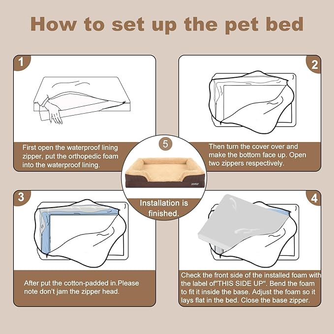 JOYELF Orthopedic Dog Bed for Large Dogs, Waterproof & Washable Cover, Nonskid, Coffee