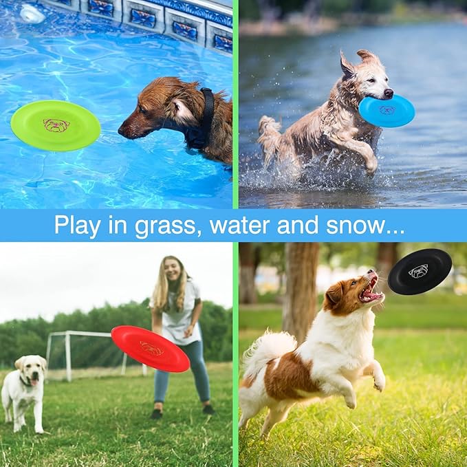 Dog Flying Disc, 3 Pcs Competition Dog Flyer Toy, Soft Indestructible Rubber Lightweight Flying Discs Toy for Dogs - Floats On Water, Gentle On Teeth and Gums