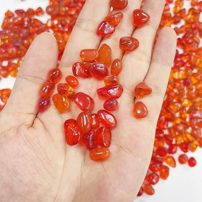 Glass Stones, 0.85LB/385g Orange Red Aquarium Gravel Rocks, Orange Red Pebbles for Fish Tank, Sea Glass for Vase Filler Craft