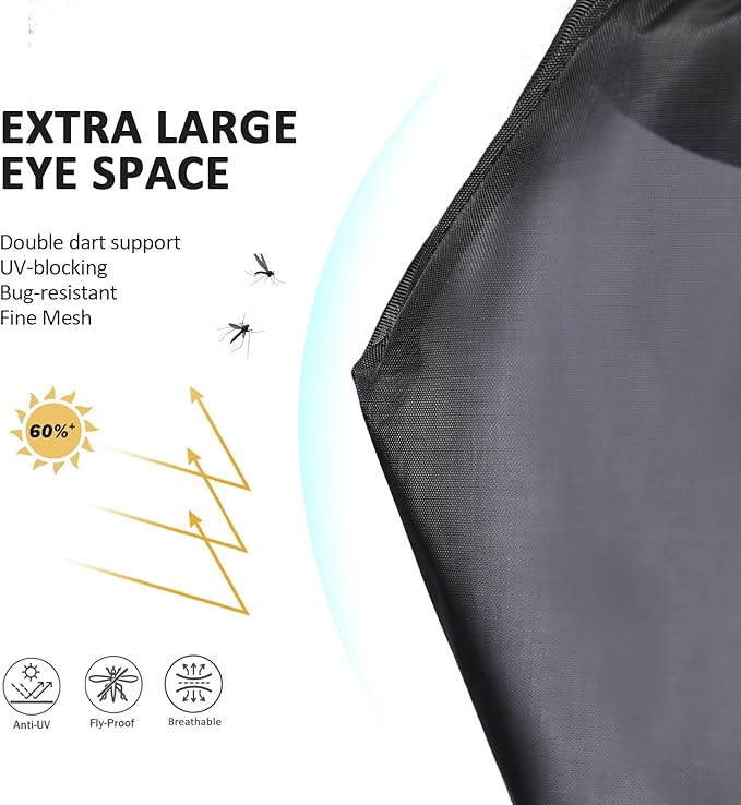 Harrison Howard Pro Luminous Horse Fly Mask Large Eye Space Half Face with Ears UV Protection for Horse Coral Orange/Navy XL