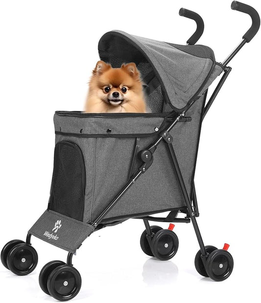 Wedyvko Travel Portable Dog Stroller, Pet Stroller for Small Puppy Dogs & Cats, Up to 33 lbs, Dark Grey