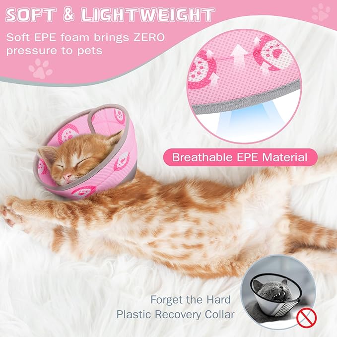 Cat Cone Collar Soft to Stop Licking After Surgery Cat Recovery Collar for Small Large Cats Adjustable Elizabethan Collar