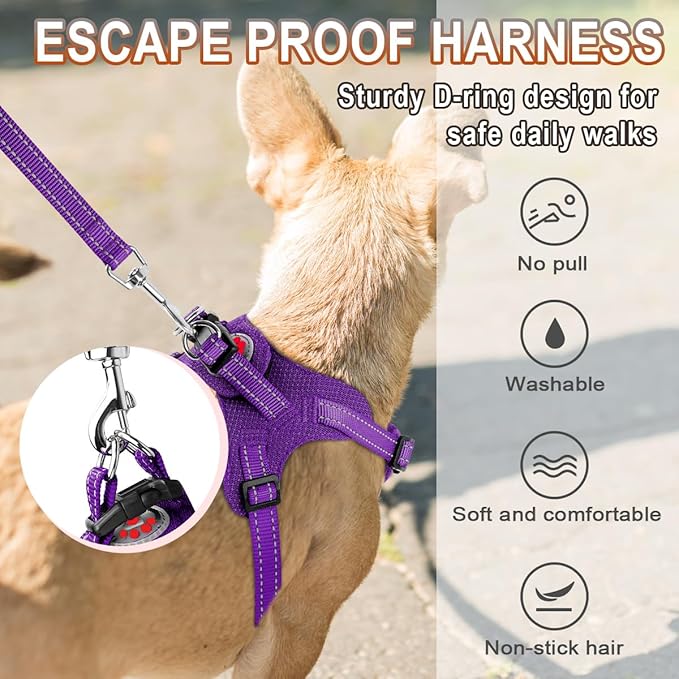 Dog Harness Step in Dog Vest Harness, Reflective Adjustable Puppy No Pull Harness Breathable Soft for Small and Medium Dogs Cats, Purple, XS