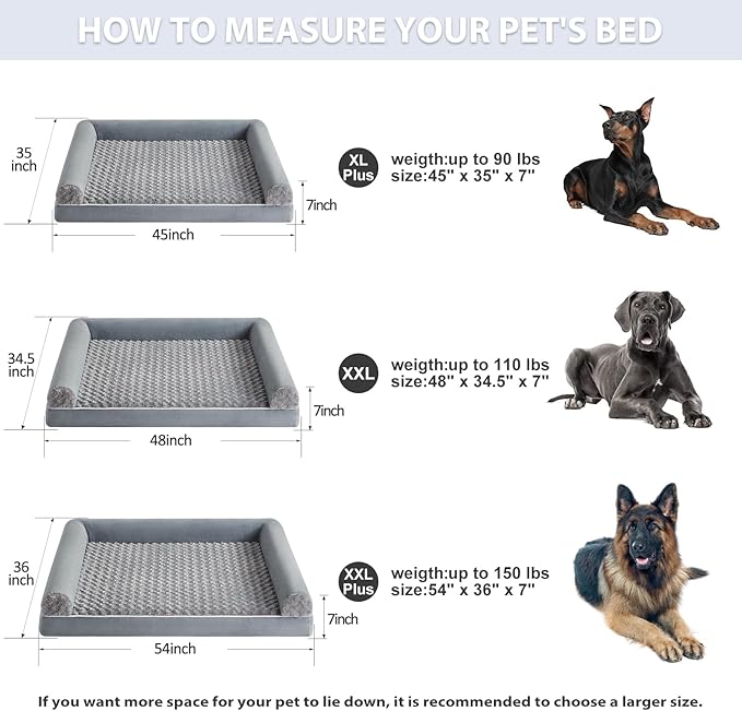 BFPETHOME Dog Beds for Large Dogs, Orthopedic Dog Bed for Medium Large Dogs,Big Waterproof Couch Pet Bed with Removable Washable Cover