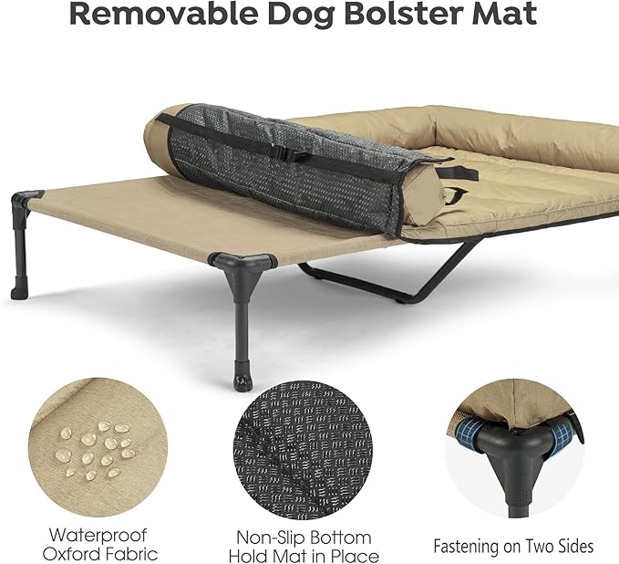 Veehoo Cooling Elevated Dog Bed Add Removable Waterproof Bolster Cushion Mat, Raised Pet Cot with Breathable Teslin Mesh, No-Slip Feet, Dog Couch Bed for Indoor Outdoor, 59x37.5inches, Beige, CWC2331B