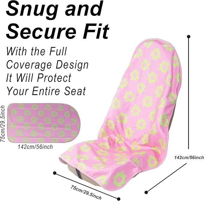 Car Seat Cover Protector Front Seats,for Gym Workout,Running,Swimming,Beach and Hiking,Waterproof Sweat Towel Bucket Seat Covers for Cars SUV Trucks (Flower and Pink, 1Pcs)