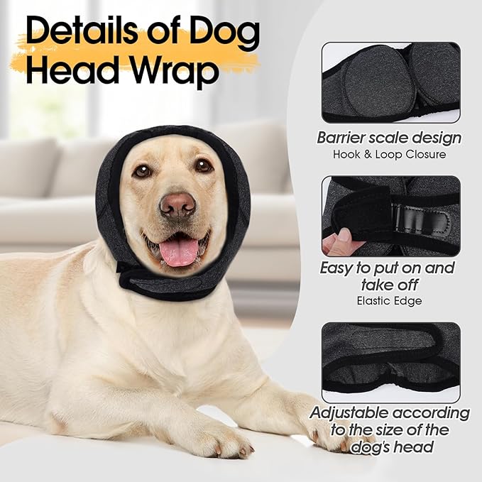 Dog Calming Hoodie, Dog Ear Muffs Noise Protection & Anxiety Relief, No Shake Ear Wraps for Dogs Quiet Ears Cover Headband for Fireworks Grooming Swimming Bathing Force Drying