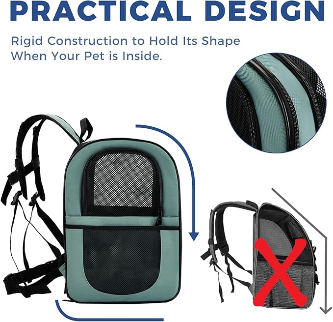 Apollo Walker Dog & Cat Carrier Backpack for 4-15lb Pets - Ventilated Safe Design with Padded Back Support, Breathable Mesh Pet Backpack for Hiking, Travel, Outdoor (Blue)