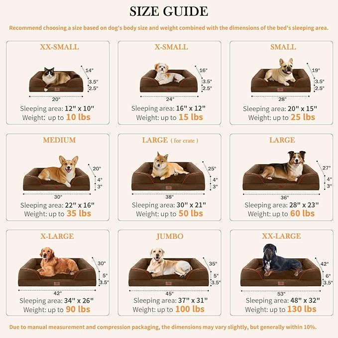 Comfort Expression Large Dog Beds Orthopedic Foam, Waterproof Dog Beds for Dogs, Comfy Pet Bed Sofa with Washable Removable Cover & Non-Slip Bottom(Large,Chocolate Brown)