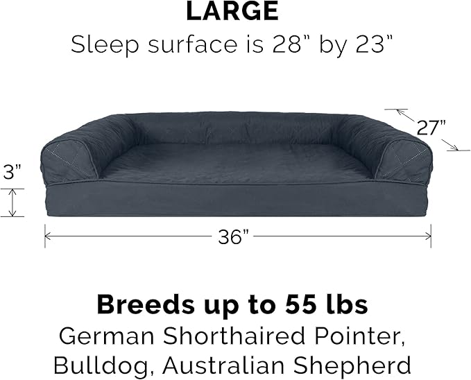 Furhaven Cooling Gel Dog Bed for Large/Medium Dogs w/ Removable Bolsters & Washable Cover, For Dogs Up to 55 lbs - Quilted Sofa - Iron Gray, Large