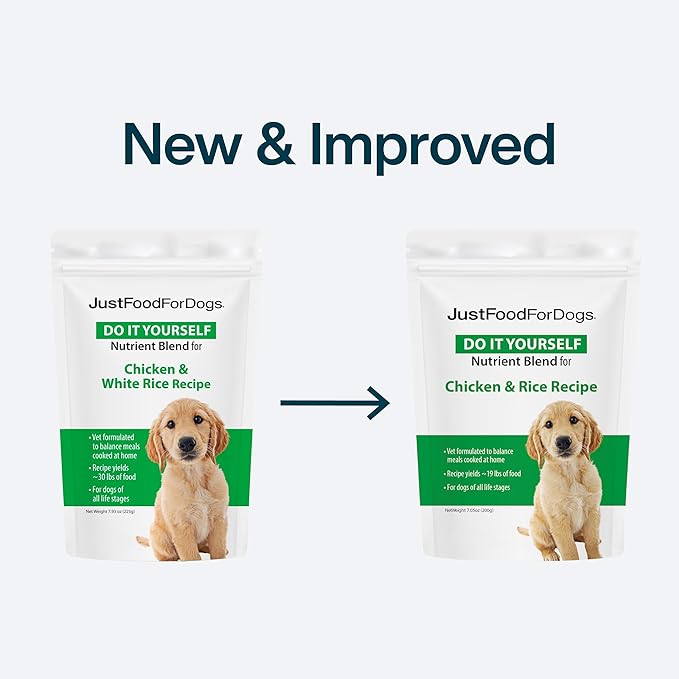 JustFoodForDogs DIY Nutrient Blend for Homemade Dog Food, Chicken & White Rice