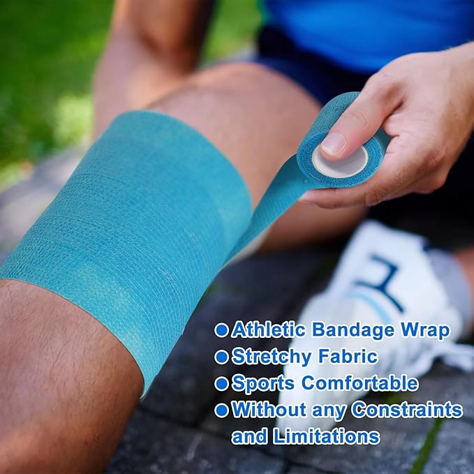 24 Pack Self Adhesive Bandage Wrap, 4” x 5 Yards Elastic Cohesive Bandage Wrap Self Adherent Medical Tape for Sports, Ankle, Wrist Sprains, Pet First Aid, Vet Wrap