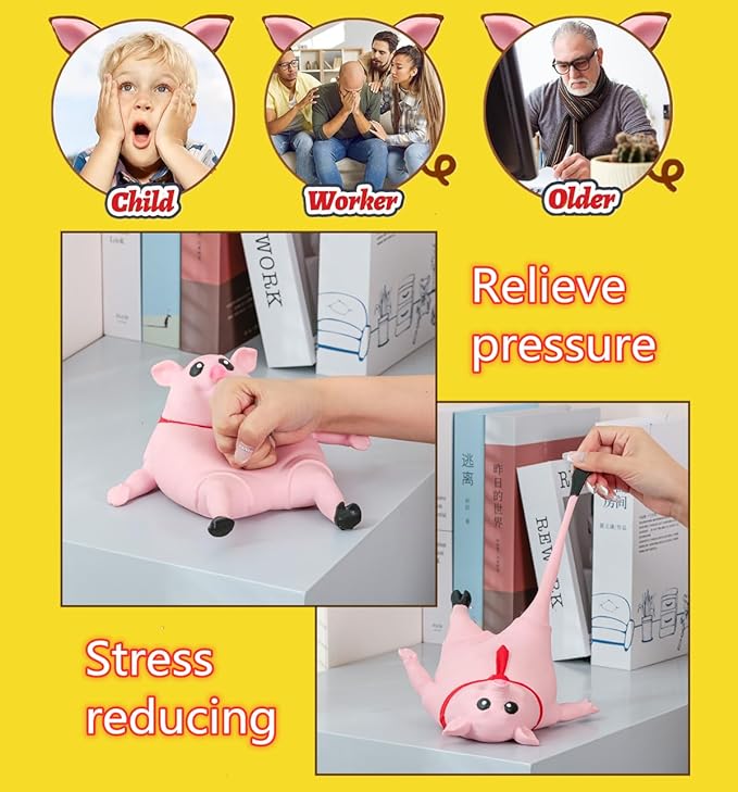 Stretchy Glue-Sand Filled Rubber Pig, Latex Piglet Soft Decompression Doll Toy, Animal High-Elastic Stretchable Decompression, Decompression Toy for Adults and Children (Pig-L)