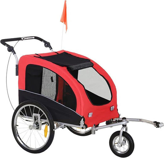 Aosom Dog Bike Trailer 2-in-1 Pet Stroller with Canopy and Storage Pockets