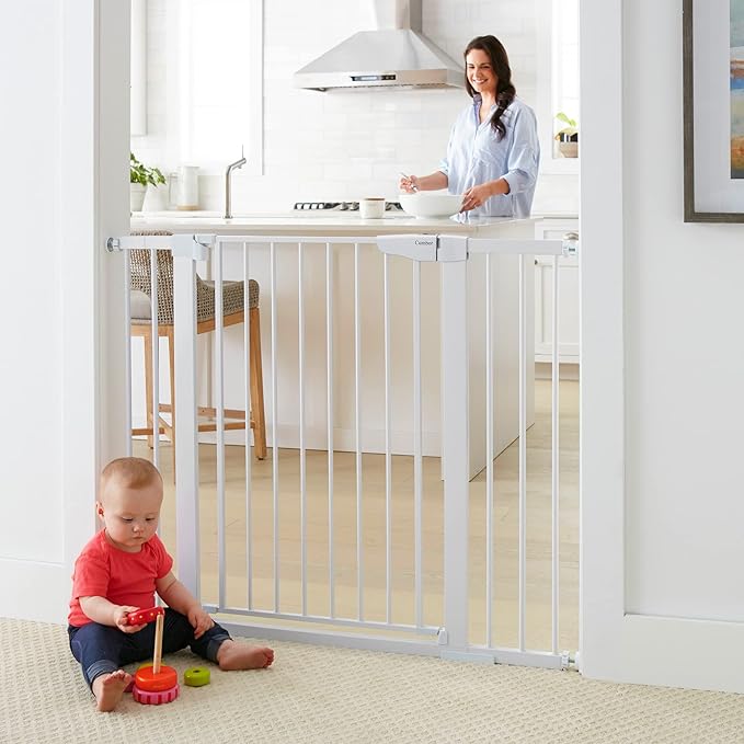 Cumbor 36" Extra Tall Baby Gate for Dogs and Kids with Wide 2-Way Door, 29.7"- 46" Width, and Auto Close Personal Safety for Babies and Pets, Fits Doorways, Stairs, and Entryways, White