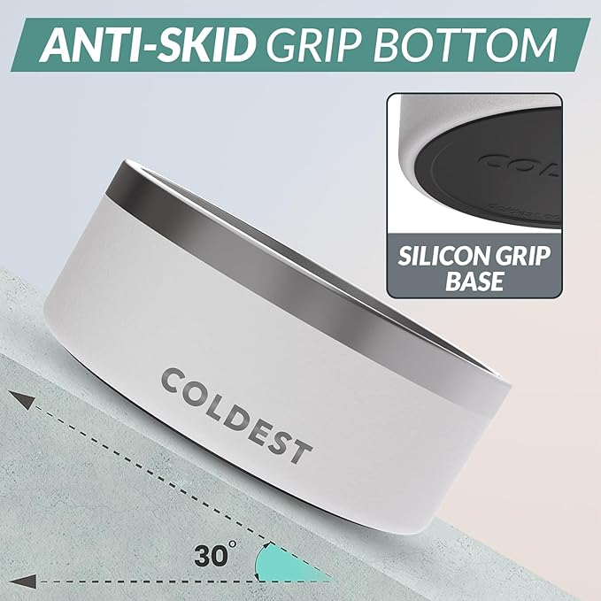 Coldest Dog Bowl - Anti Rust Metal, Non Slip, 3 Layers Insulated Stainless Steel Dog Bowls - Spill Proof & Heavy Duty - Water Bowl for Dogs, Cats & Pets, Dish Washer Safe (100 oz, Epic White)