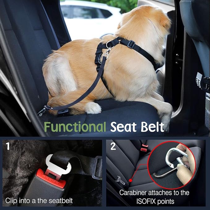 Dog Seat Belt, Safety Vest Dog Car Harness with Adjustable Buckle Dog Seat Belt for Vehicle Nylon Pet Safety Seat Belts Heavy Duty(M, Magenta)