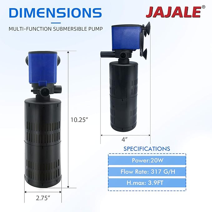 Water Pump 320 GPH 3-in-1 Submersible Internal Filter Aquarium Powerhead Water Pump Ultra Quiet For Aquarium,Fish Tank