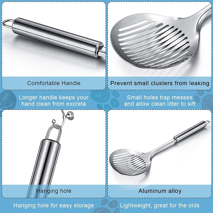 2 Pcs Cat Metal Litter Scoop Litter Scoop, Cat Accessories Scooper Stainless Steel Kitty Poop Sifting Cleaning for Litter Box, Metal Poop Sifter Pet Supplies
