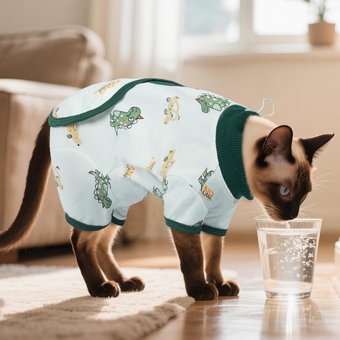 DENTRUN Cat Surgery Recovery Suit Female Male Soft Onesie, Kitten Surgical Collar Cone Alternative Shirt, Abdominal Wounds Anti-Licking Pajama for Small Pets Spay, Cat Body Suit Post Surgery
