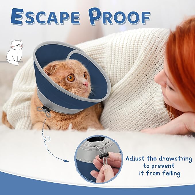 Cat Cone Collar Soft to Stop Licking, Adjustable, Foldable Lightweight Kitten Cones After Surgery Recovery for Cats & Kittens, Cat Cone Alternative (Solid Blue, S)