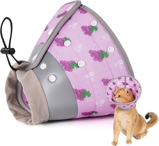 Avont Cat Cone Collar Soft to Stop Licking, Adjustable Foldable Lightweight Kitten Recovery Collar After Surgery for Small Dogs, Elizabeth Cone of Shame Alternative -Grape(S)