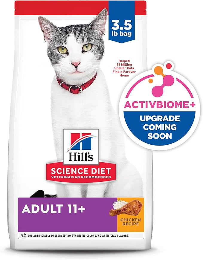 Hill's Science Diet Adult 11+, Senior Adult 11+ Premium Nutrition, Dry Cat Food, Chicken Recipe, 3.5 lb Bag