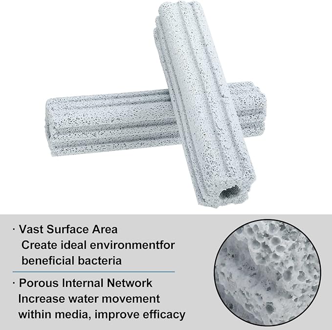 RealPlus Ceramic Bio Filter Media for Aquarium Sump Canister Pond Fish Tank, Vast Surface Area (6.2" Length / 90pcs)
