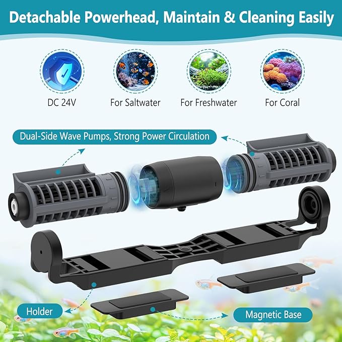 hygger Aquarium Gyre Wave Maker Fish Tank Cross-Flow Pump Adjustable Aquarium Water Circulation Powerhead with Controller Magnetic Base