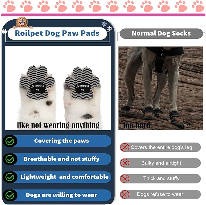 yucca Dog Anti Slip Paw Grips Traction Pads, Dog Paw Protector with Stronger Adhesive, Toe Grips for Dogs from Slipping on Hardwood Floors, Dog Shoes Booties Socks Replacement for Older Dogs