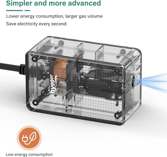 hygger See-Through Air Pump for Aquarium: Adjustable Oxygen Pump，Silent Powerful Aerator Pump 1.5W 1 Air Outlets Ultra Silent for Small Fish Tank,Hydroponic Systerm, Household Commercial Use