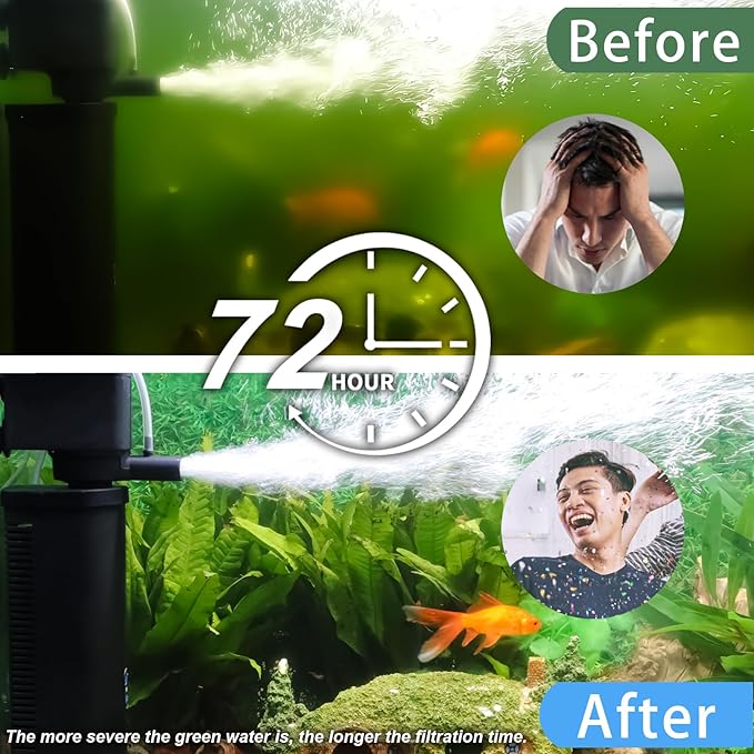 600GPH UV Aquarium Filter for 75-300 Gal Tank, Large Fish Turtle Tank Green Water Clean Machine Submersible Canister Filter Powerful Pump Pond Filter for Saltwater Freshwater Crystal Green Killing