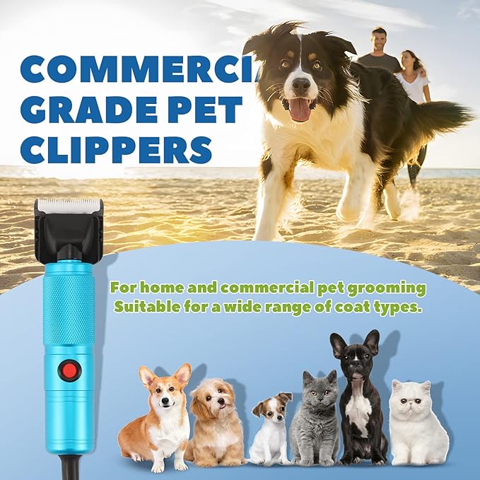 Pet Grooming Clippers 200W LuzRise (118'' Power Cord Plug-in, Stepless Speed Control, Low Noise< 50db, Heavy-Duty Commercial Grade, with Extra Blade & 2 Guide Combs of 4 Sizes, for Dog, Cat and More)