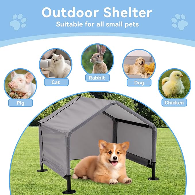 Dog Shade Shelter Outdoor Tent for Small Medium Dogs, Waterproof Sun Protection Pet House for Dogs, Small Animals and Livestock, Pet Canopy with Upgraded Doors and Ground Nails