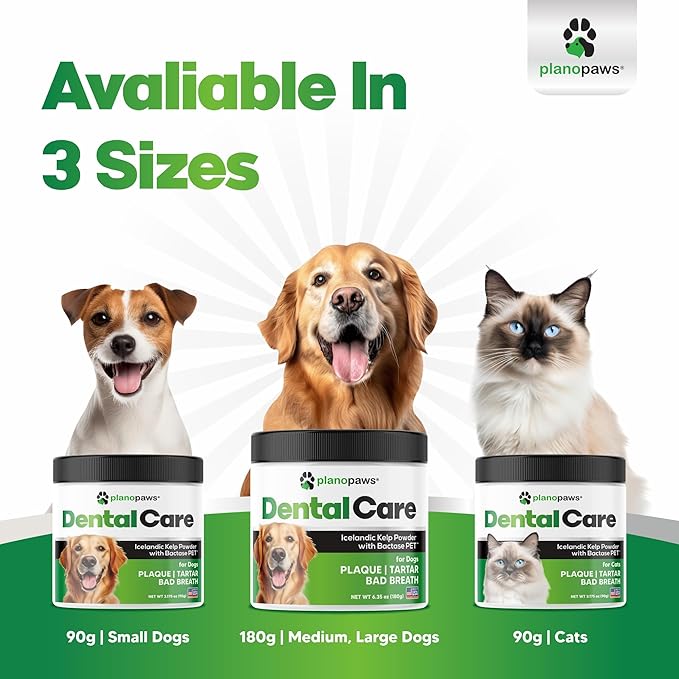 Dog Teeth Cleaning Powder - Plaque and Tartar Remover - Dental Powder with Bactase PET - Breath Freshener for Overall Dental Care - Supports Mouth, Teeth, and Gum Health for All Ages and Sizes