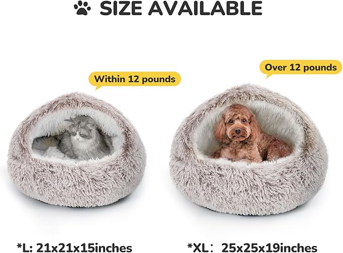 CATISM Plush Hooded Cat Bed, Calming Nest, Self-Warming Cave, Cozy Pod for Indoor Cats or Small Dogs, Removable Washable Cove With Non-Slip Bottom