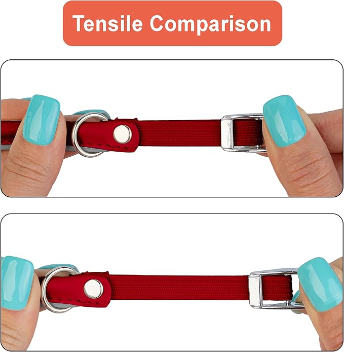 OOPSDOGGY Rolled Leather Cat Collar with Bell, Reflective Kitten Collars with Buckle Include Safety Elastic Strap - Adjustable Small Pet Collars for Boy Girl Cats (Red)