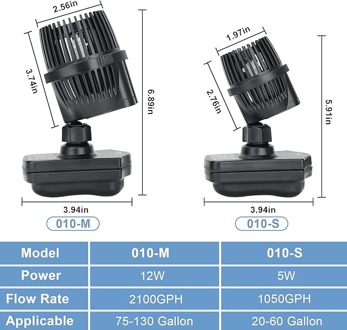 hygger 2100 GPH Aquarium Wave Maker Pump with Strong Magnetic Suction Base, Ultra-quiet 360 Degree Rotating Submersible Power Head, for 75-130 Gal Freshwater Saltwater Tank