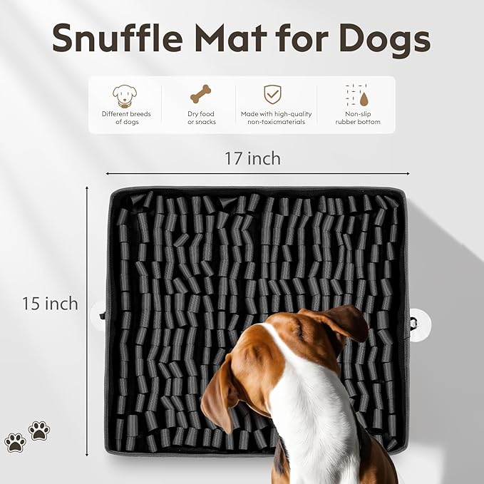 Snuffle Mat for Dogs, Dog Puzzle Mat, Interactive Dog Toys for Enrichment,Sniff Mats with Non-Slip Backing,Suitable for Breeds and Sizes of Dogs (Black, 17" X 15")