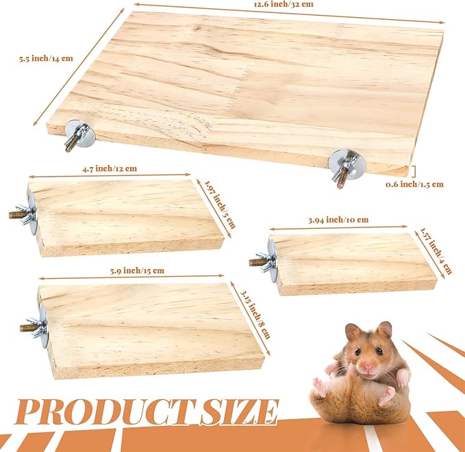 BILLIOTEAM 4-Size Bird Platforms with Wood Perches and Stand Boards - Habitat Cage Corner Shelves with Stainless Steel Washers - Ideal for Parrots, Cockatiels & Small Pets like Hamsters, Gerbils & Chi