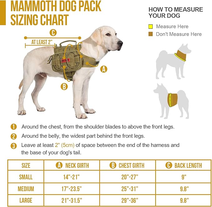 OneTigris Dog Backpack for Medium & Large Dogs, Nylon Backpack for Dogs Tactical Pet Backpack with Side Pockets for Hiking Walking Training Running (Brown, Large)