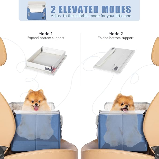 PETSFIT Small Dog Car Seat, Patent Safe Buckles Dog Booster Car Seat, Puppy Car Seat with Safety Belt, Suitable for Small Pets Up to 25lbs (Navy Blue)