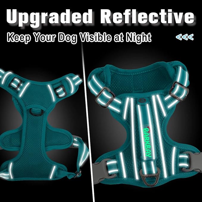 BARKBAY Dog Harness No Pull with ID Tag Pocket - Heavy Duty, Reflective, Easy Control for Large Dogs(Ocean Blue,L)